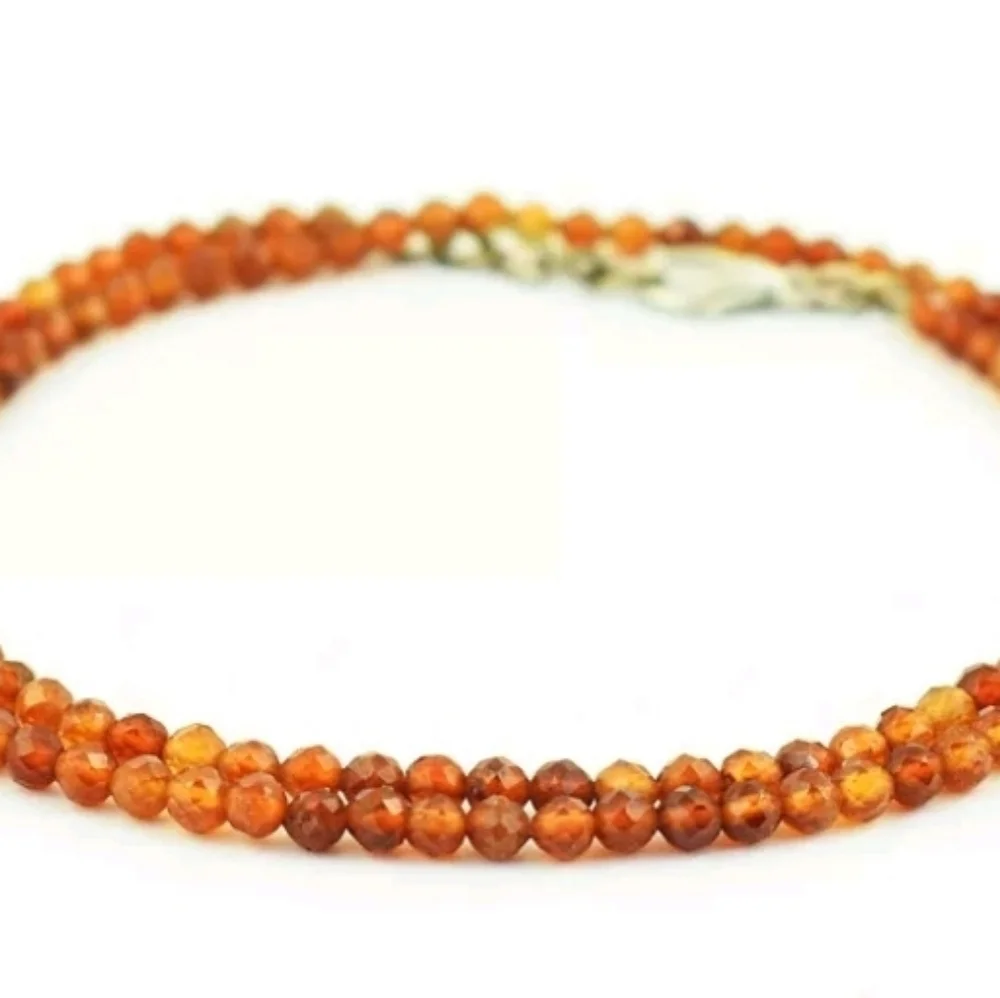 Natural Hessonite Garnet 49 Cts Round Faceted Gemstone Beaded 20